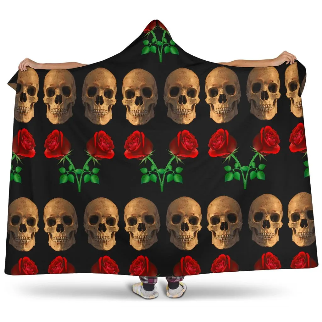 Roses and Skulls Hooded Blanket for Skull Lovers