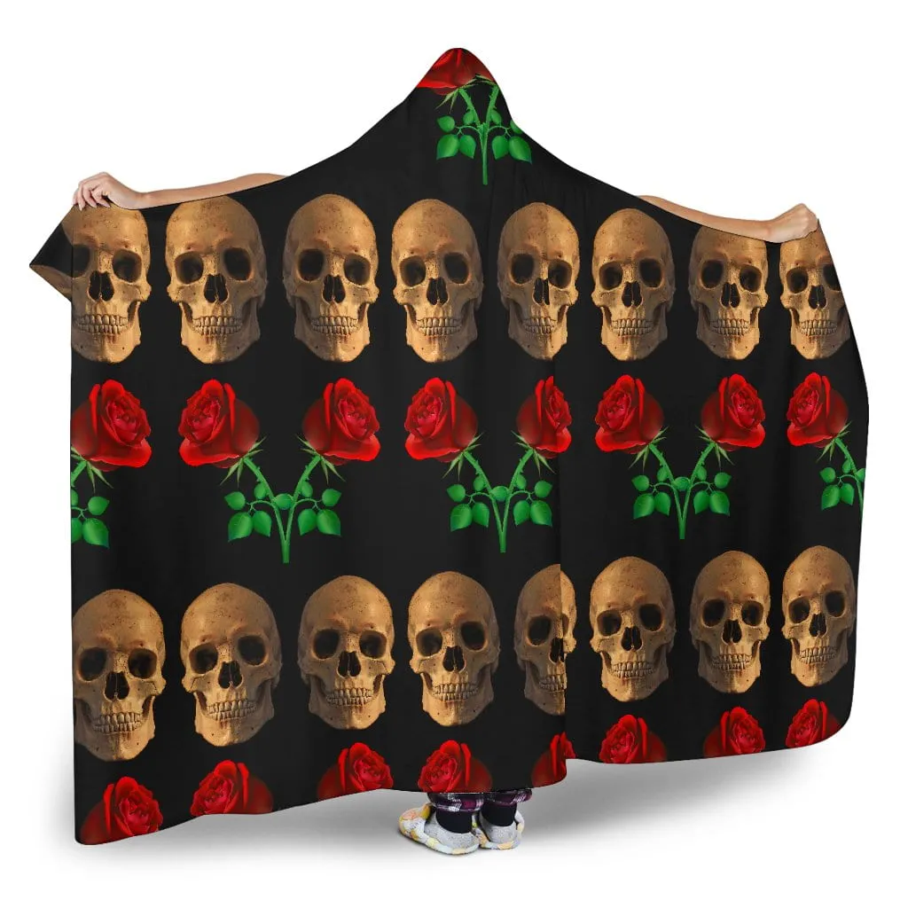 Roses and Skulls Hooded Blanket for Skull Lovers