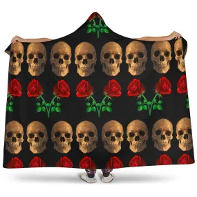 Roses and Skulls Hooded Blanket for Skull Lovers