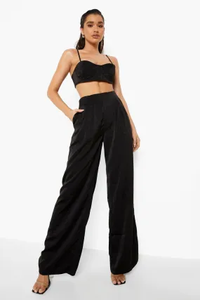 Satin Bralet And Wide Leg Pants Two-Piece