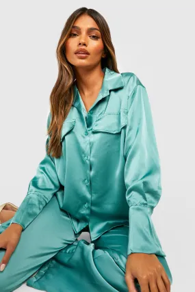 Satin Relaxed Fit Shirt & Wide Leg Pants