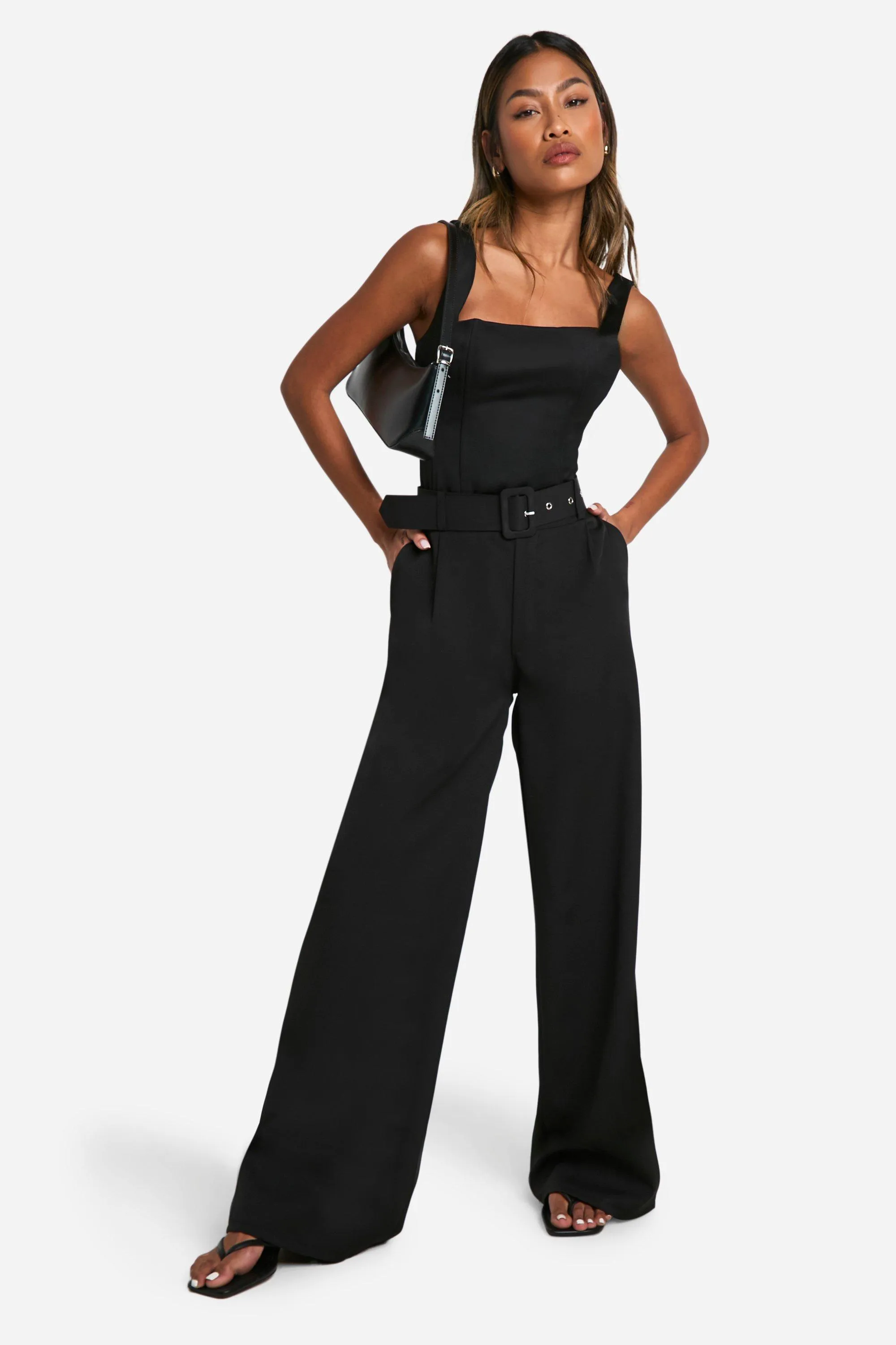 Self Fabric Belted Wide Leg Pants