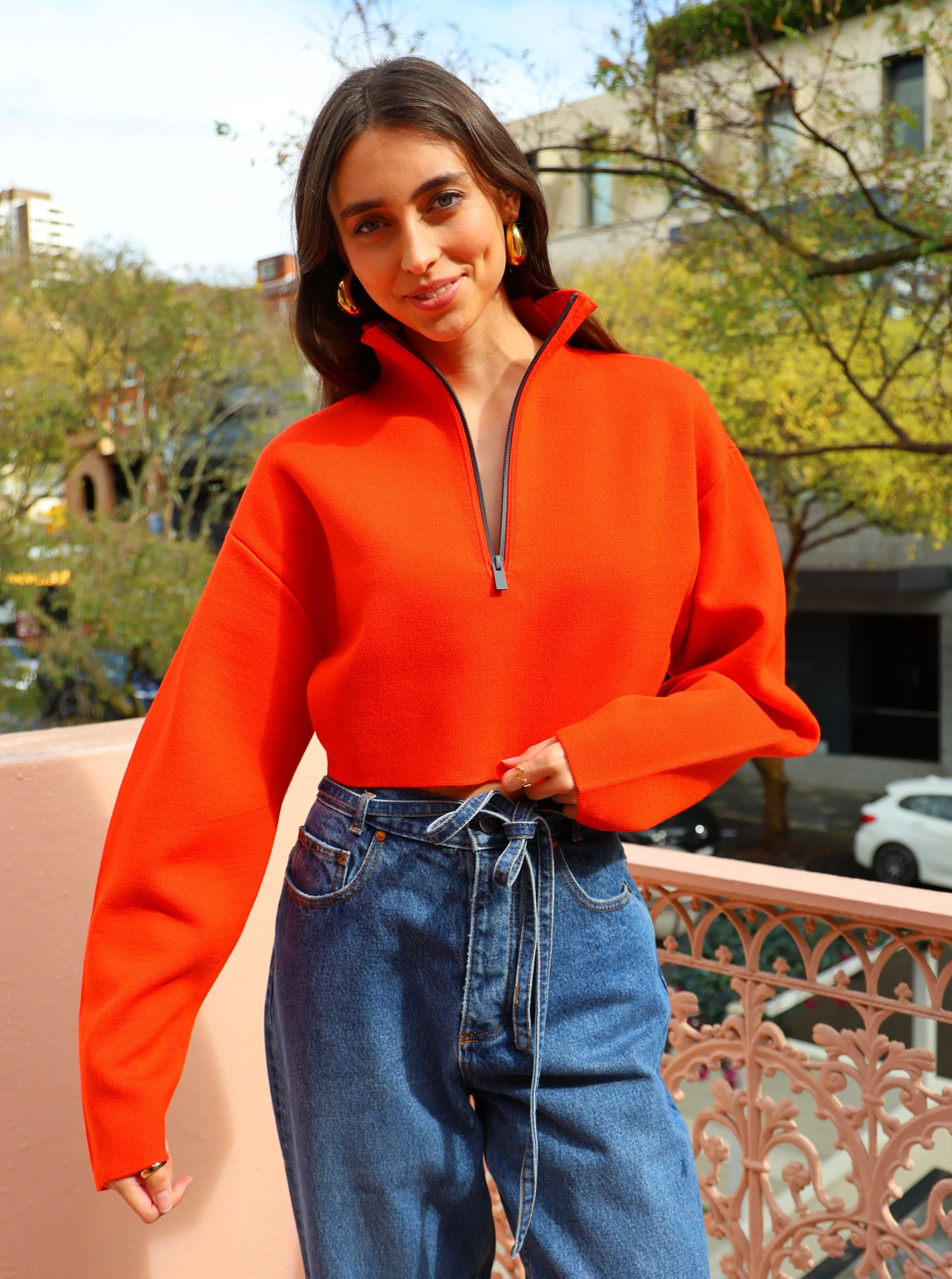 Sir Playback Zip Sweater in Tangerine