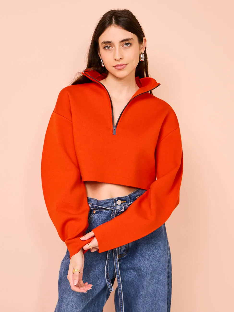 Sir Playback Zip Sweater in Tangerine