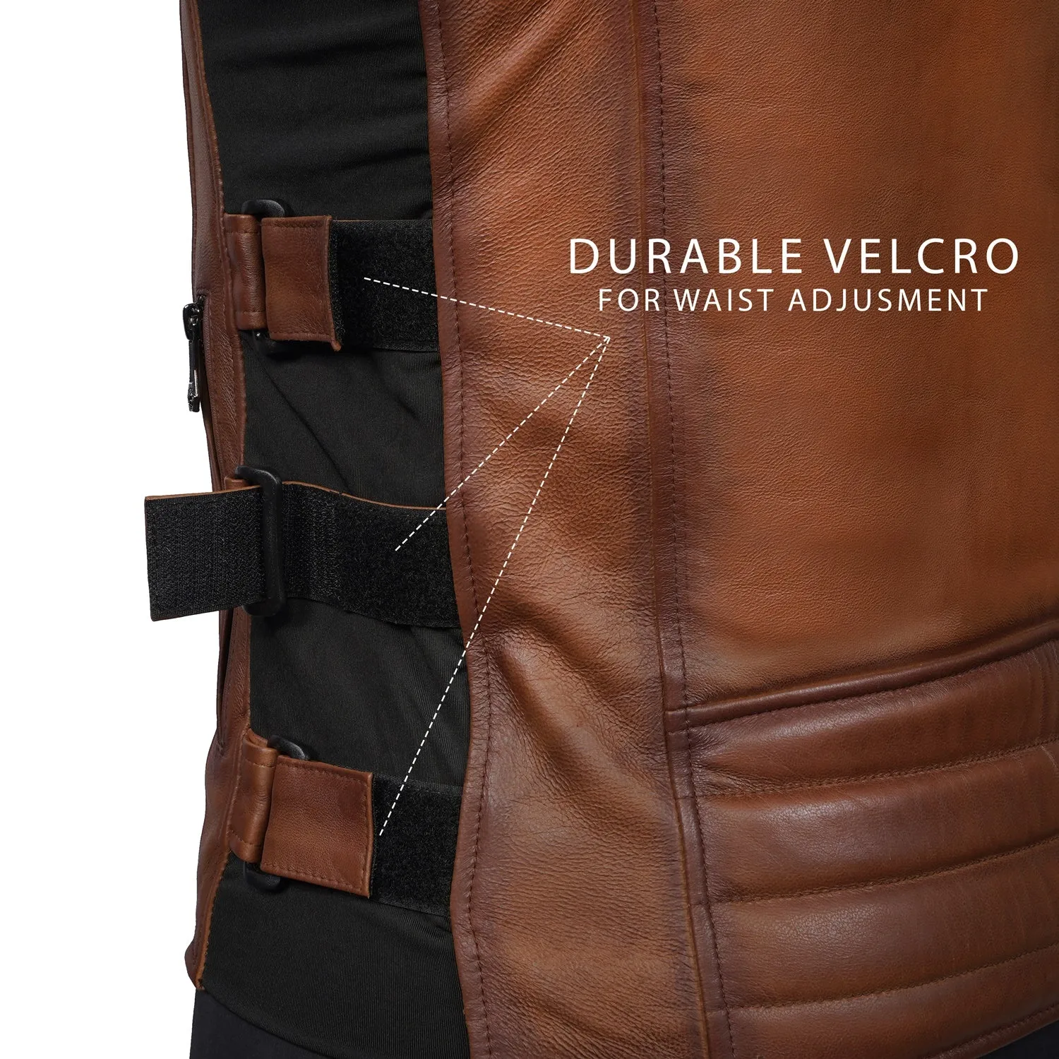 Sleeveless Biker Vest For Men in Tan Genuine Leather By Brune & Bareskin