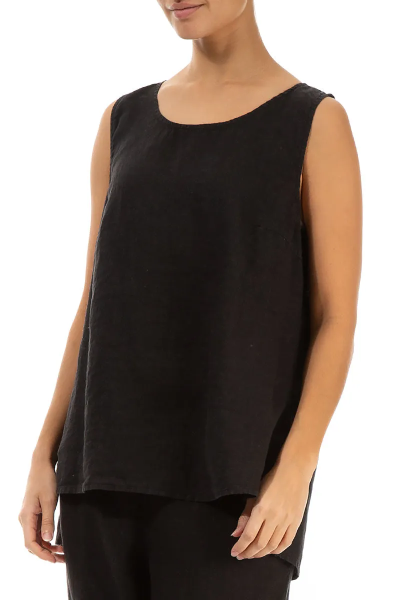 Sleeveless Black Linen Top