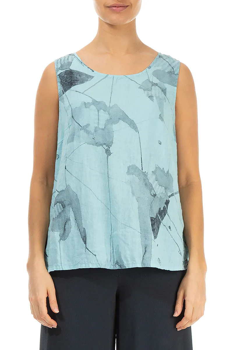 Sleeveless Ice Blue Mirage Linen Top