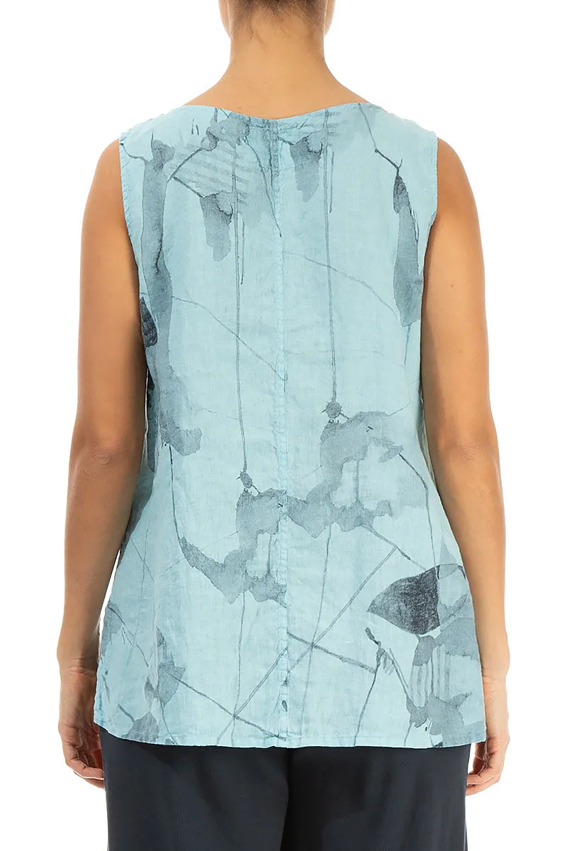 Sleeveless Ice Blue Mirage Linen Top