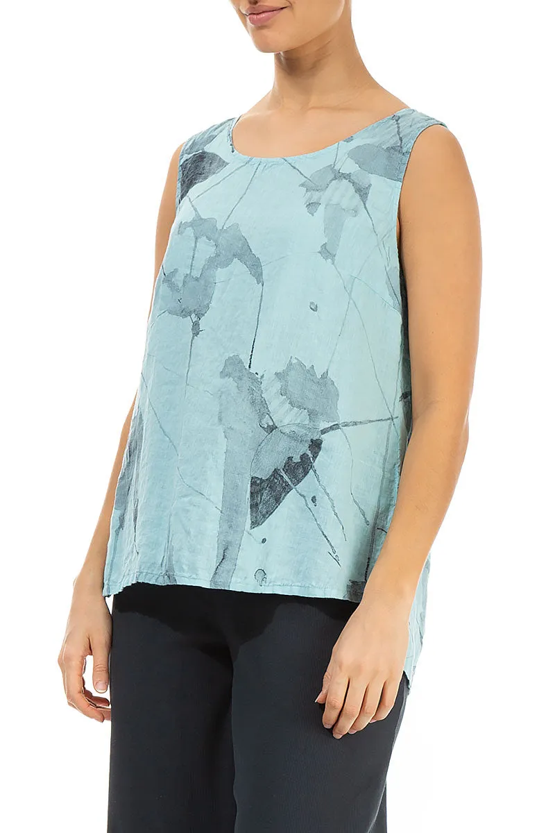 Sleeveless Ice Blue Mirage Linen Top