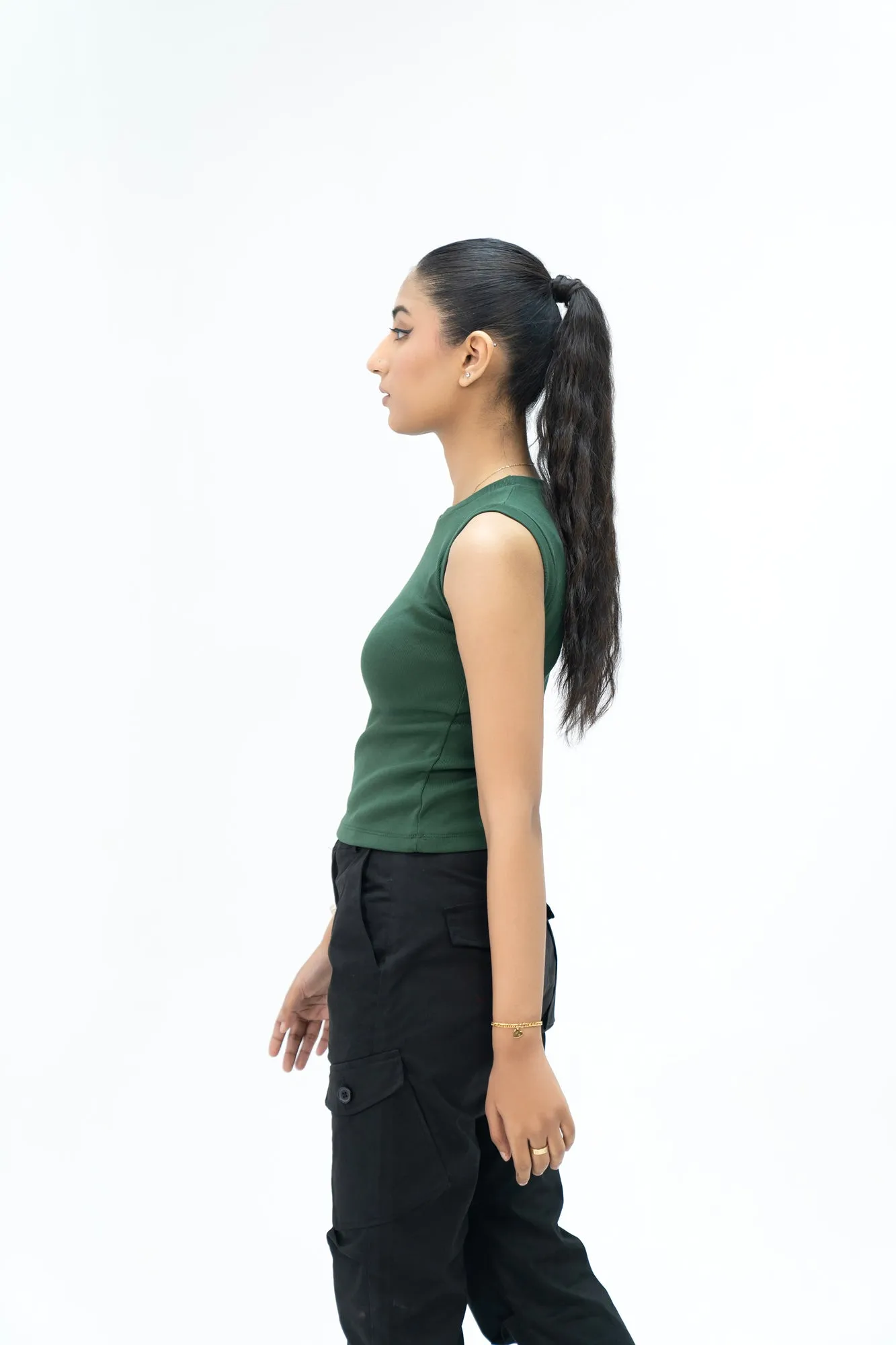 Sleeveless Rib Knit Vest - Dark Green