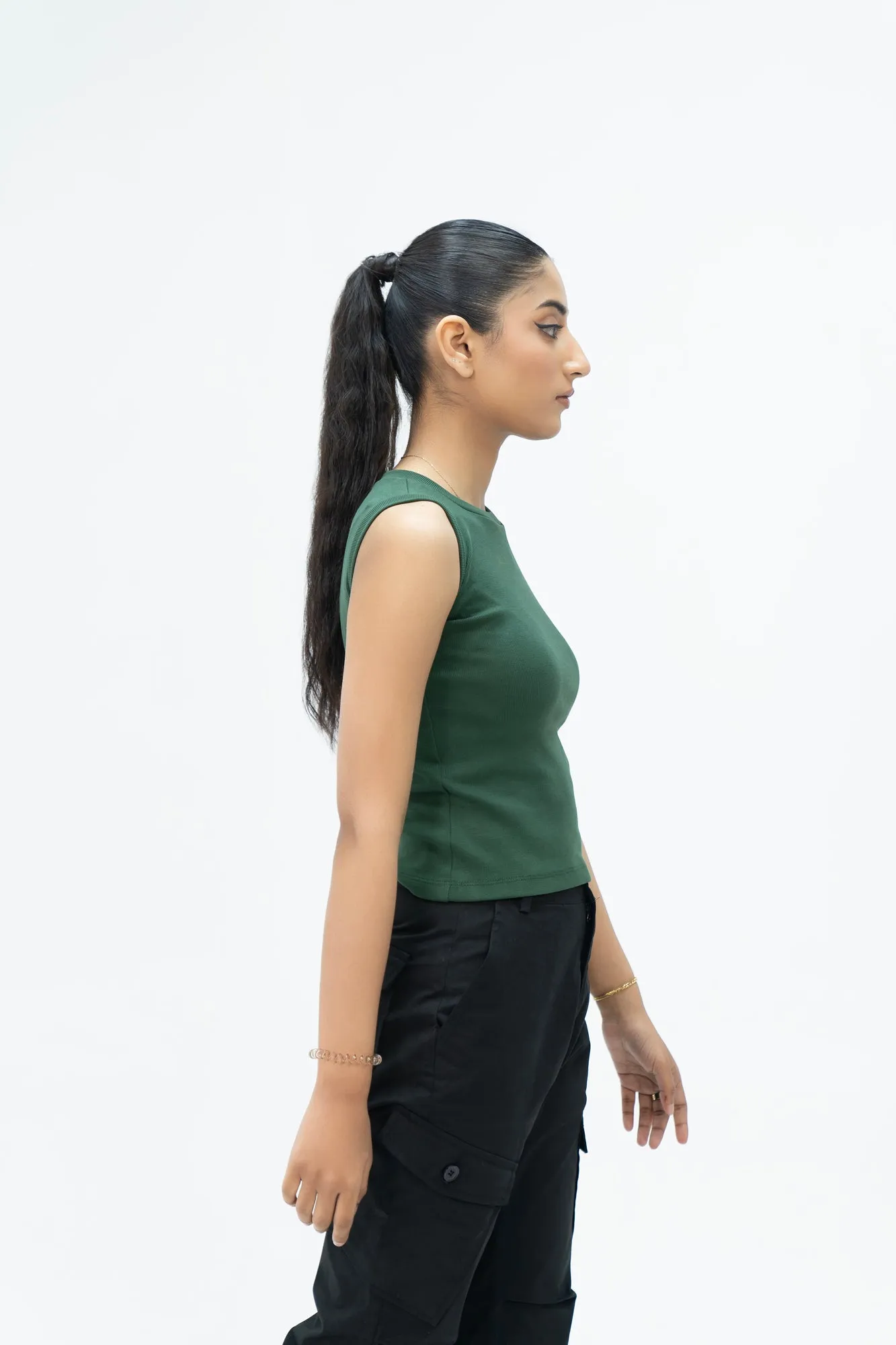 Sleeveless Rib Knit Vest - Dark Green