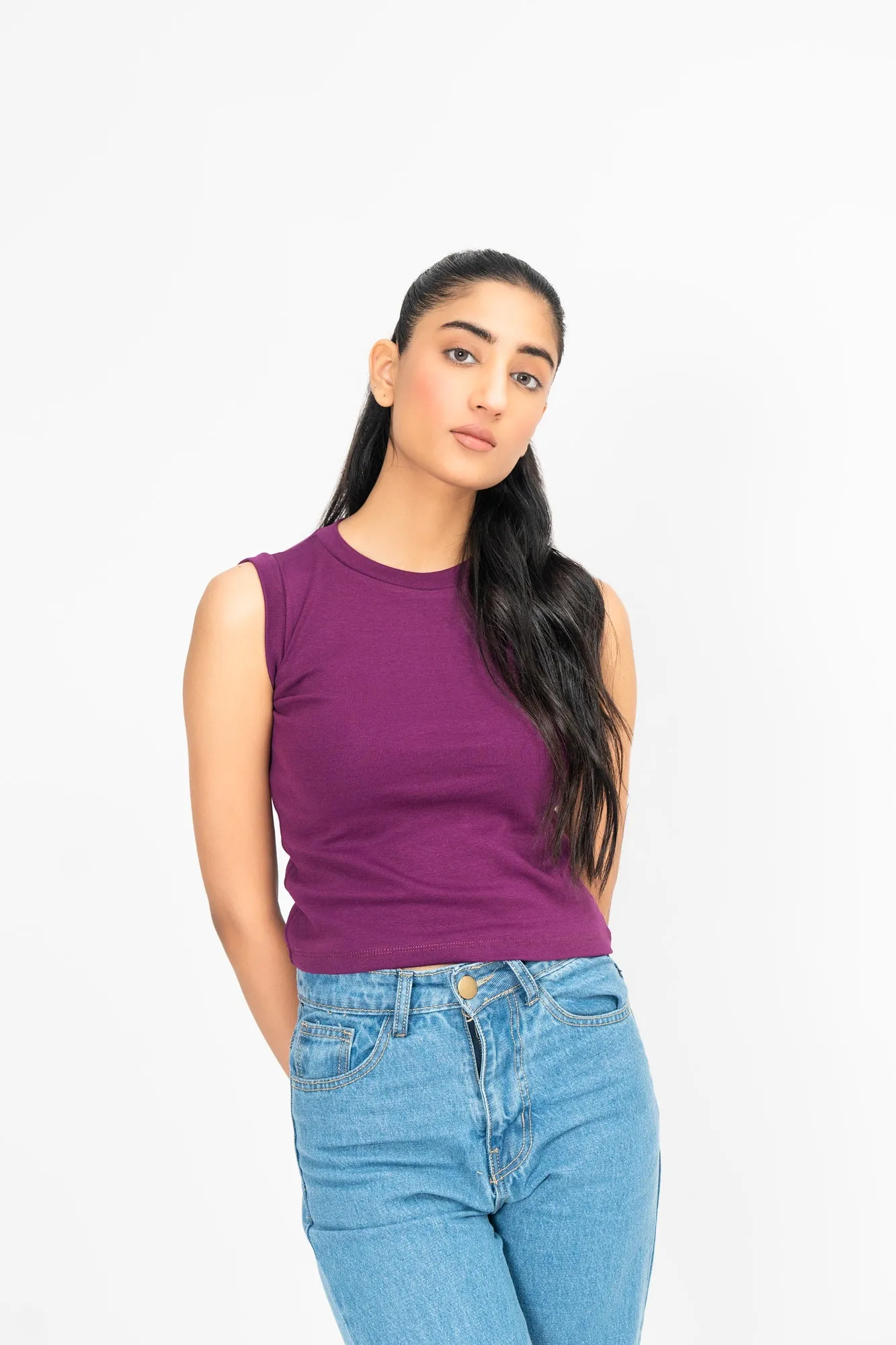 Sleeveless Rib Knit Vest - Dark Purple