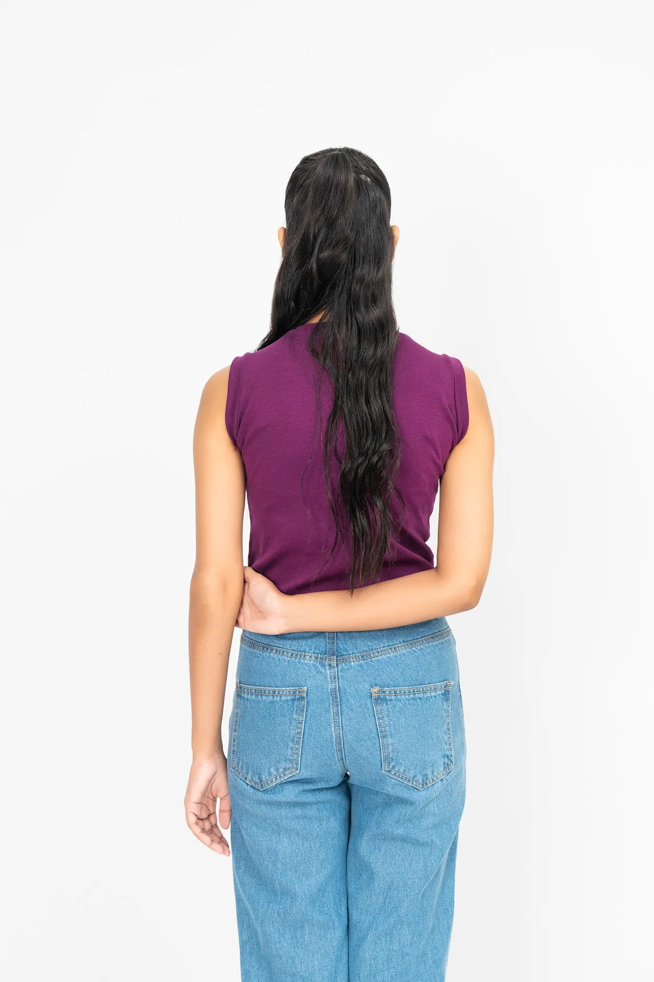 Sleeveless Rib Knit Vest - Dark Purple