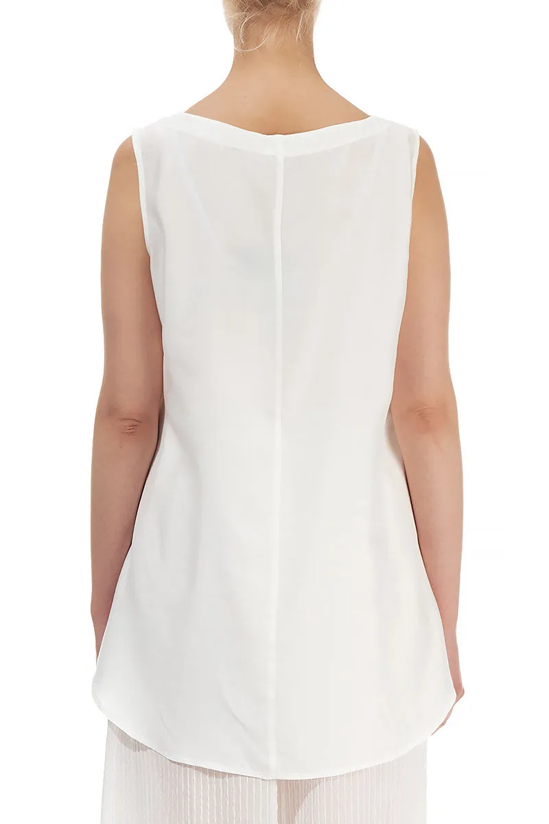 Sleeveless White Silk Bamboo Top