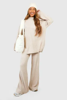 Soft Rib Knit Wide Leg Pants