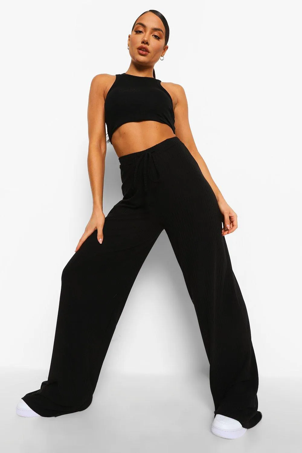 Soft Rib Slouchy Wide Leg Pants