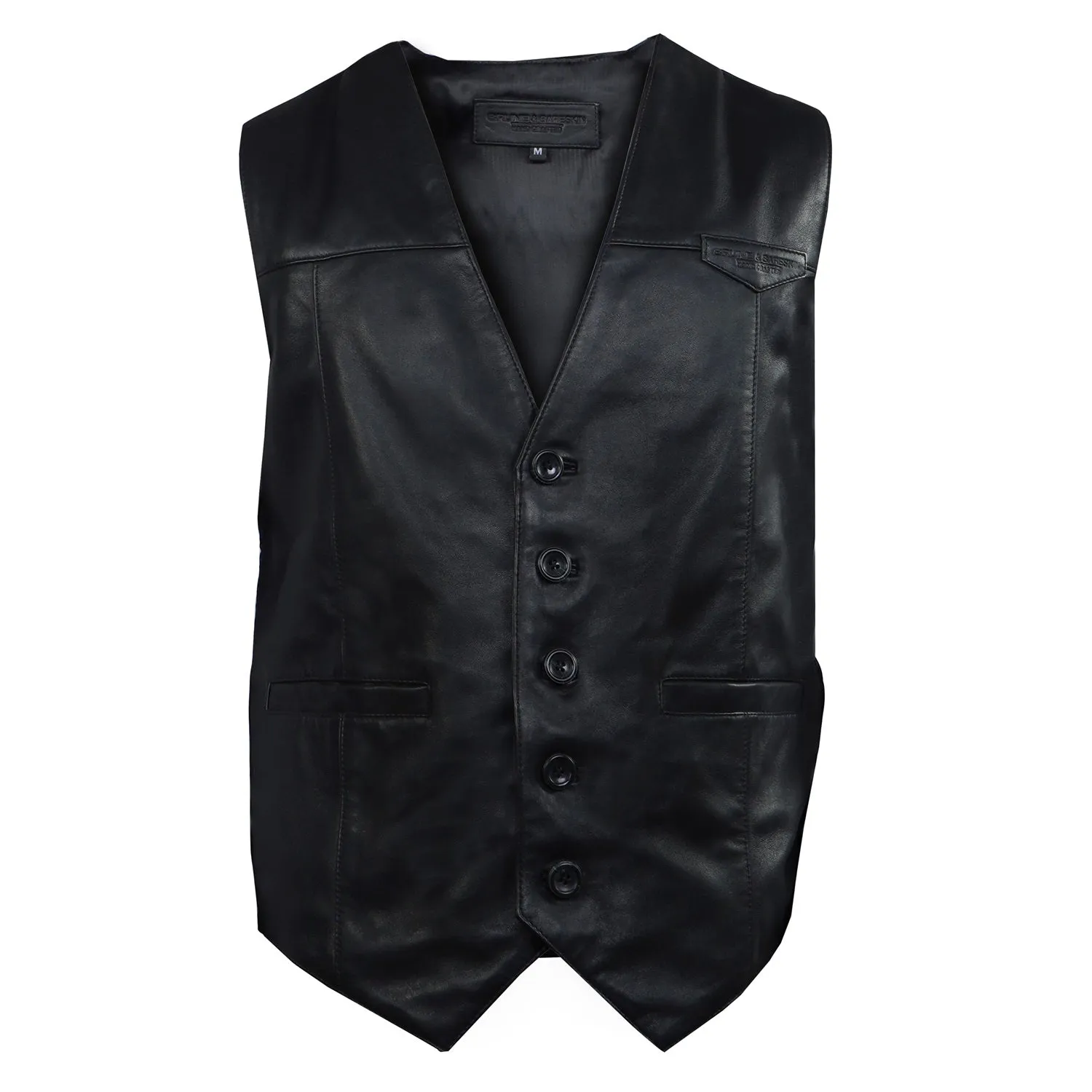 Stitched Leather Fabric Vest with Button Closure