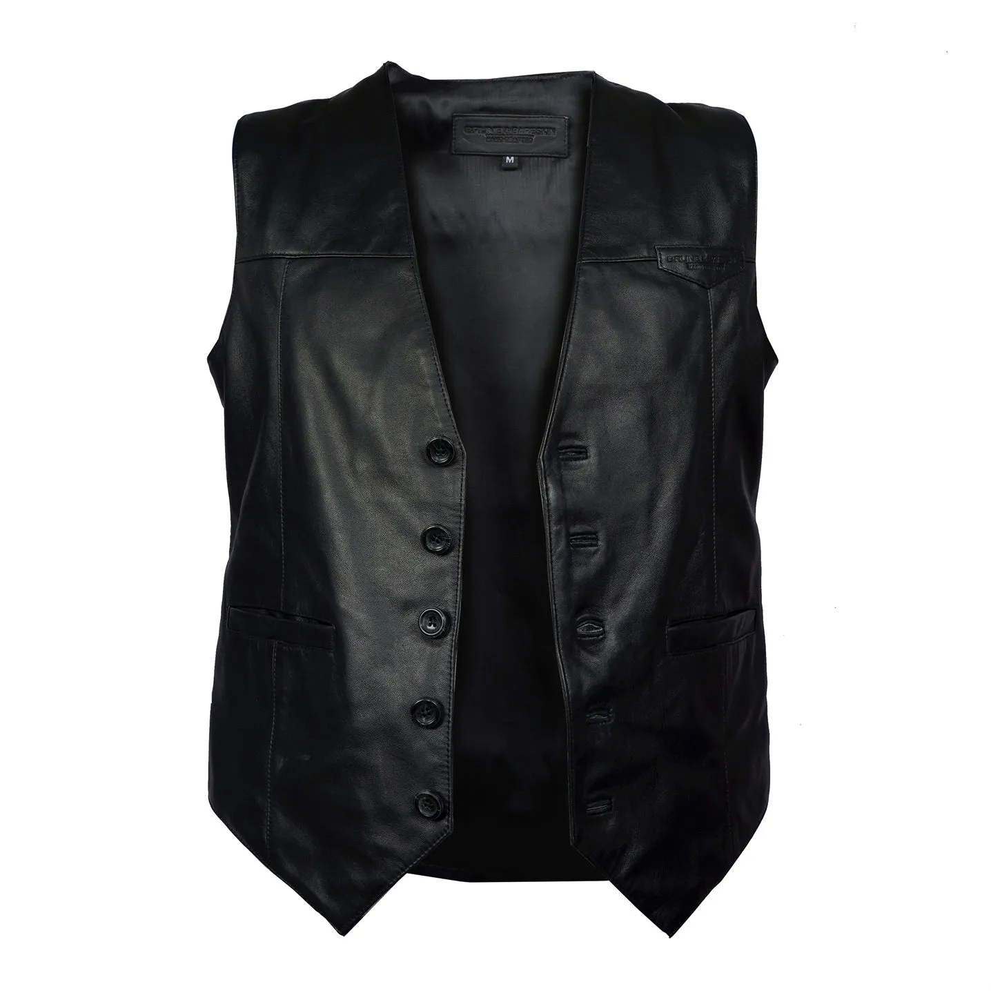 Stitched Leather Fabric Vest with Button Closure