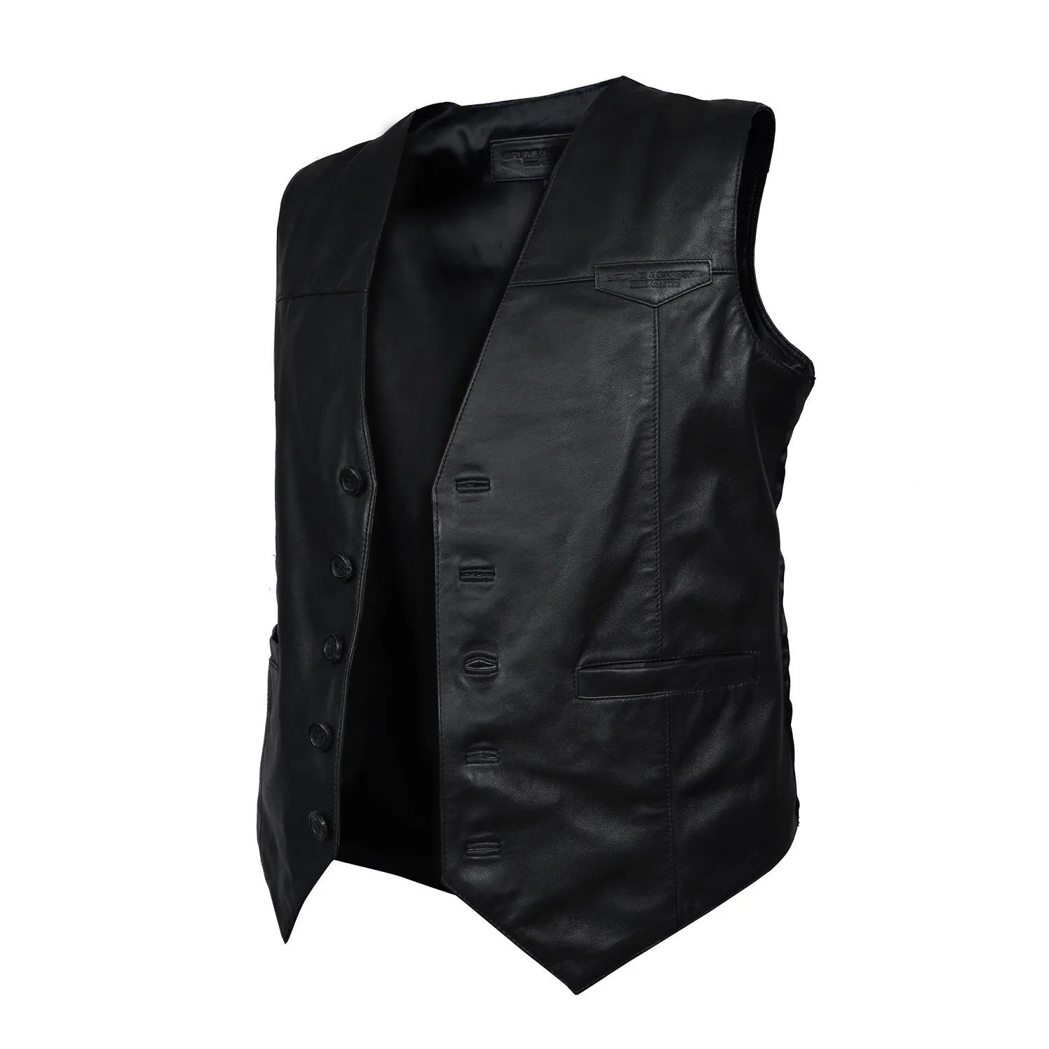 Stitched Leather Fabric Vest with Button Closure