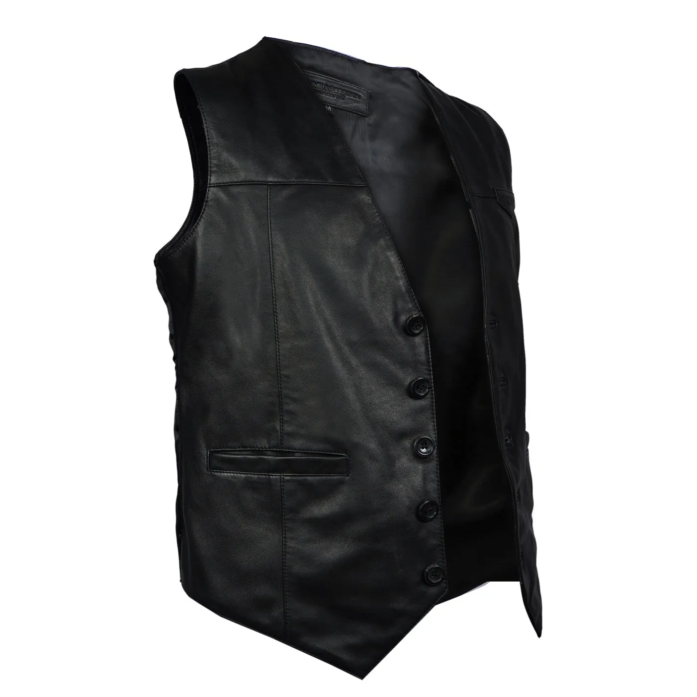 Stitched Leather Fabric Vest with Button Closure