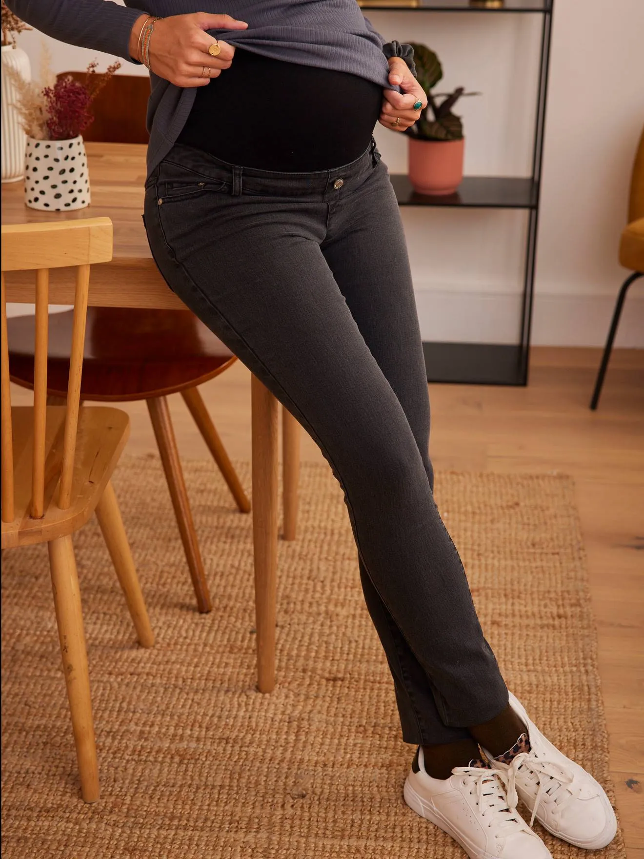 Straight Leg Jeans for Maternity, Inside Leg 75 cm - grey dark solid