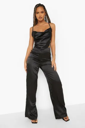 Stripe Satin Tie Waist Wide Leg Pants