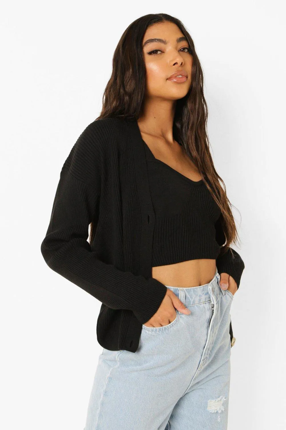 Tall Knitted Bralet And Cardigan Two-Piece