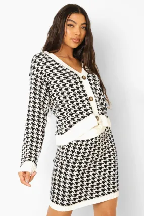 Tall Knitted Dogtooth Cropped Cardigan