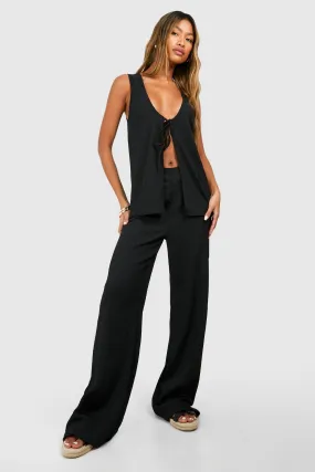 Textured Crinkle Tie Front Top & Wide Leg Pants