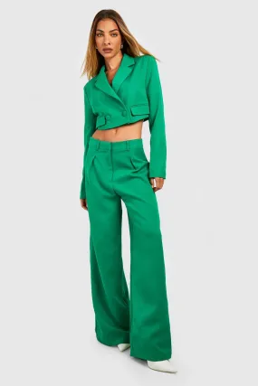 Textured Pleat Front Wide Leg Dress Pants