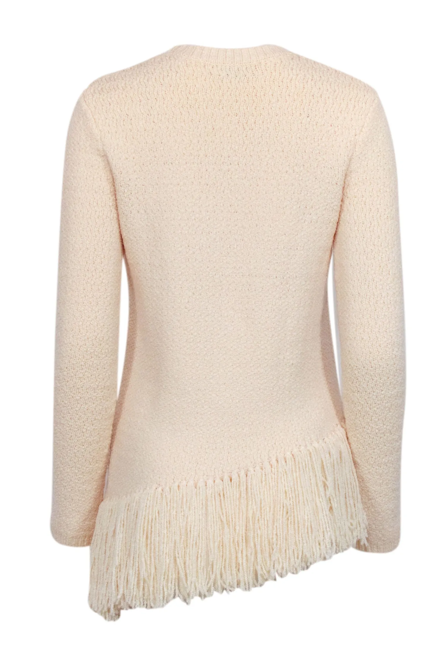 Theory - Cream Merino Wool Blend Sweater w/ Asymmetrical Fringe Trim Sz S