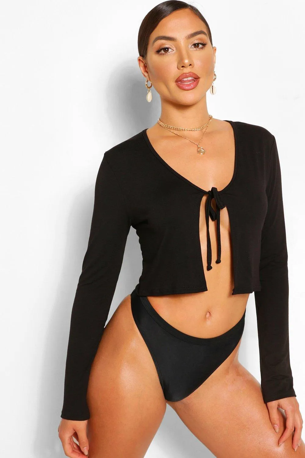 Tie Front Jersey Cardigan Beach Cover Up