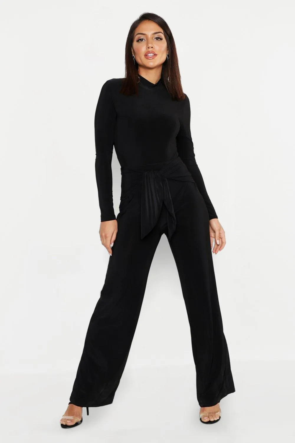 Tie Knot Slinky Wide Leg Pants