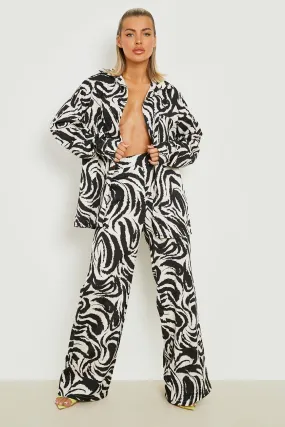 Tonal Zebra Print Wide Leg Pants