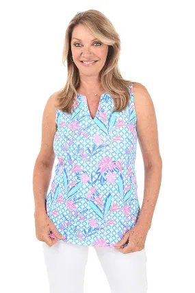 Tropical Trellis UPF50+ Split Neck Sleeveless Top