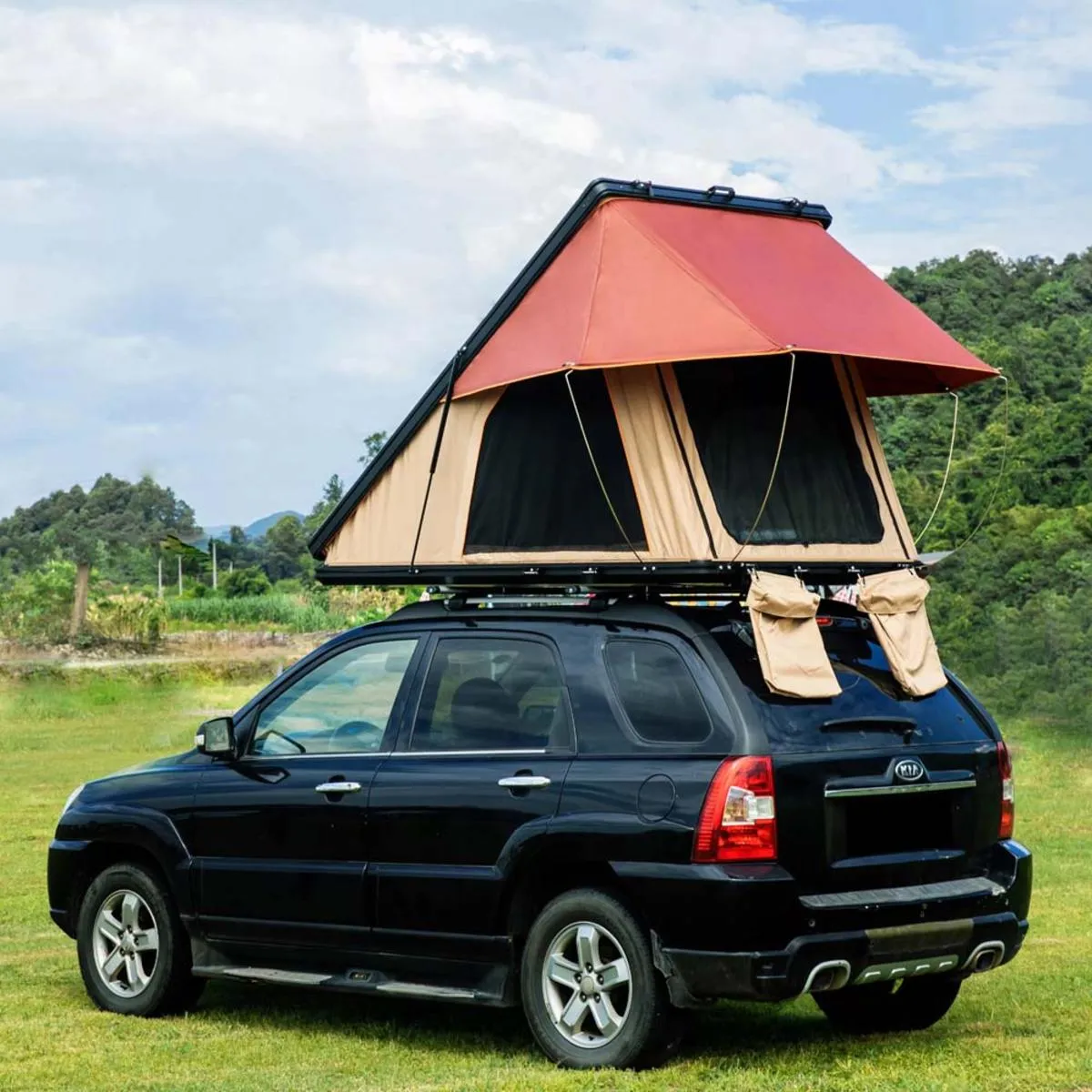 Trustmade Triangle Aluminium Black Hard Shell Beige Rooftop Tent with Roof Rack Scout Max Series