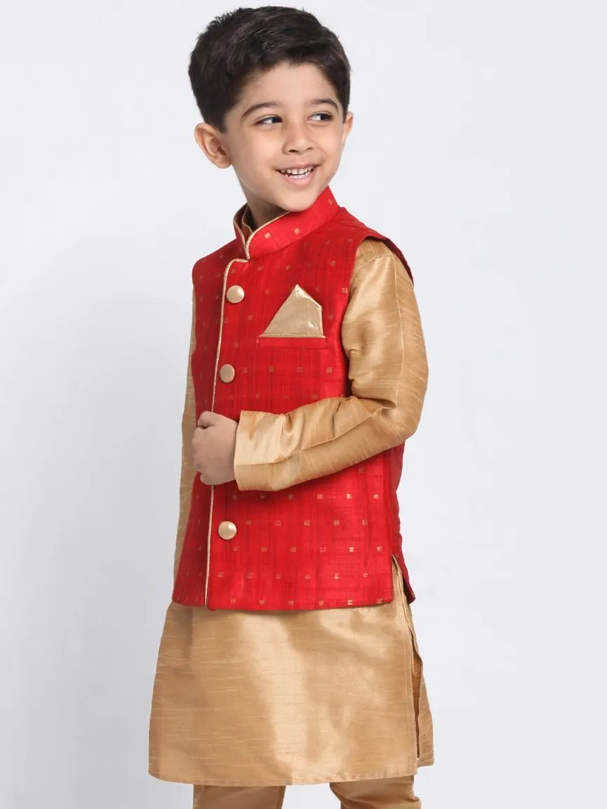 Vastramay Silk Blend Maroon and Rose Gold Baap Beta Ethnic Jacket