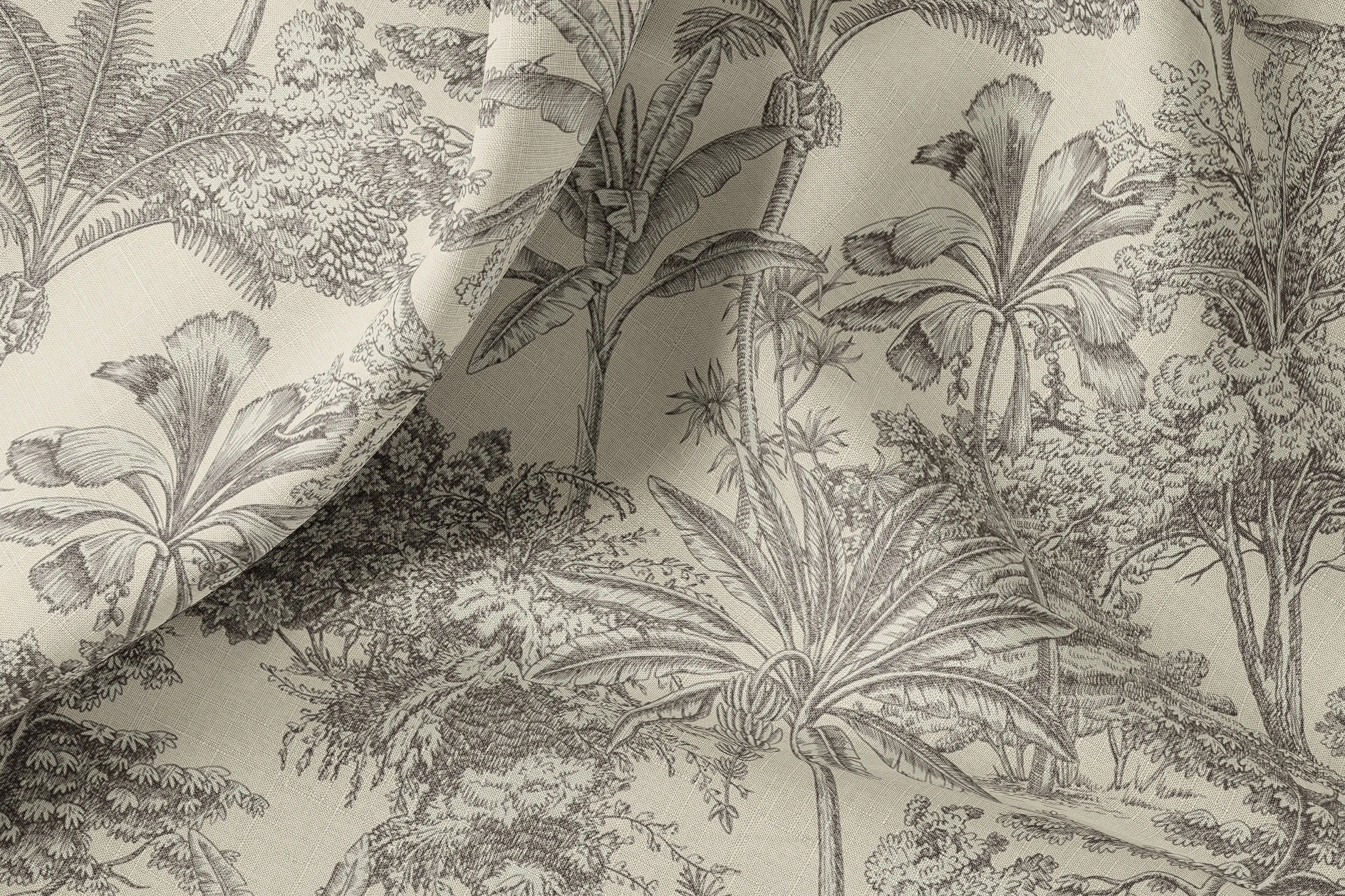 Vintage Linen By The Yard or Meter, Vintage Tropical Print Linen Fabric For Bedding, Curtains, Clothing, Table Cloth & Pillow Co