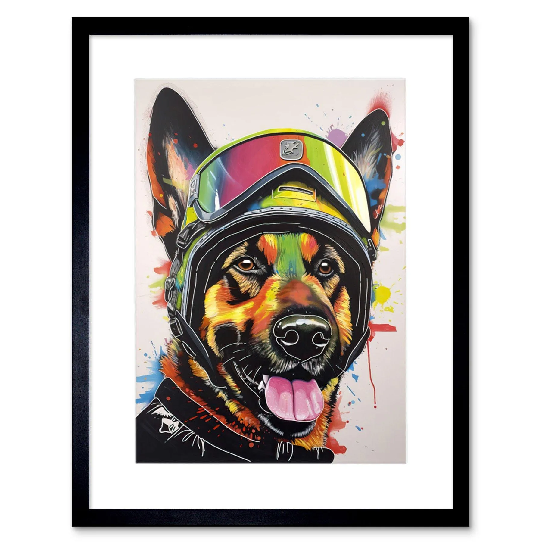 Wall Art & Pictures | Wall Art Print German Shepherd Dog Wearing Ski Helmet and Goggles Artwork Framed 9X7 Inch | Artery8