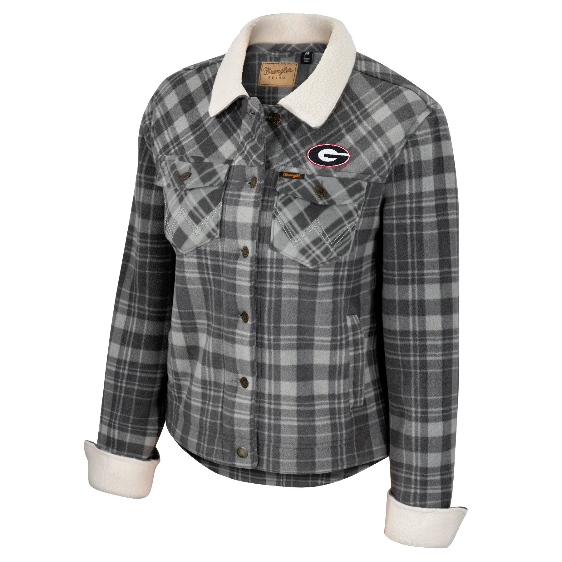 Women's Colosseum x Wrangler  Charcoal Georgia Bulldogs Plaid Polar Fleece Button-Up Jacket