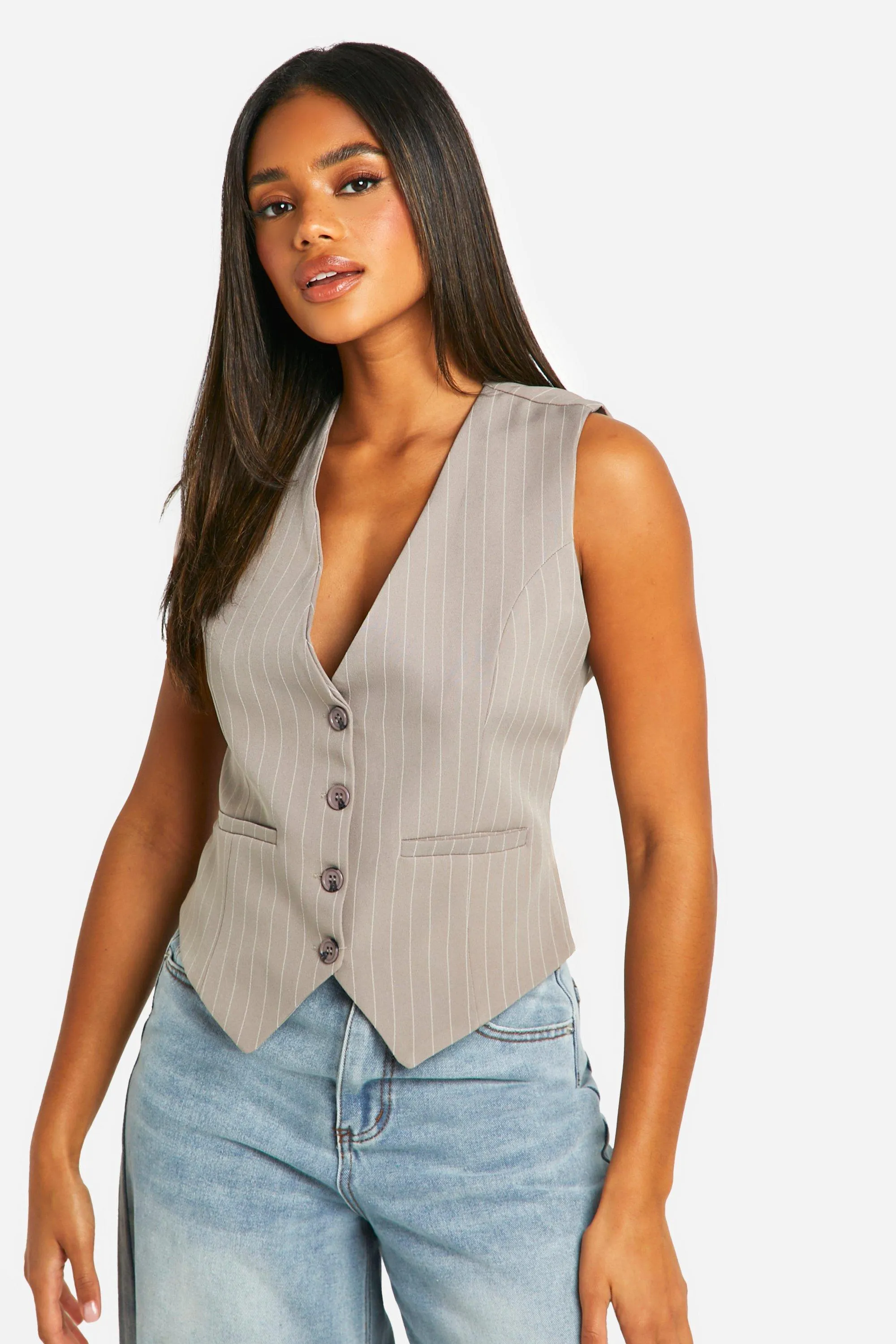 Woven Pinstripe Tailored Vest